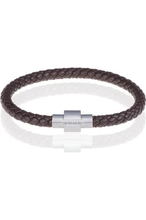 Memphis Armband leer met edelstaal Donkerbruin Zilverkleurig-24cm