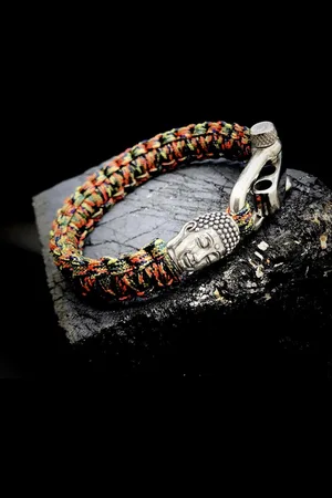Behave Paracord Armband met 925 Zilveren 3D Buddha Bedel (Spacer) van 12 gram Zilver, Stainless Steel (RVS) slot verstelbaar in 3 maten .