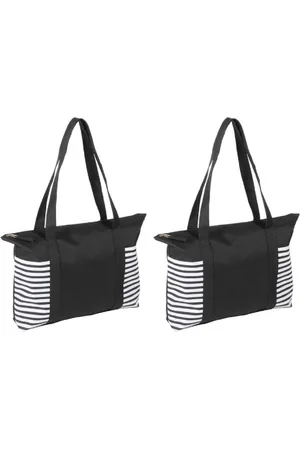 Merkloos 2x stuks strandtas /wit met streepmotief 44 cm - Strandartikelen beach bags/shoppers met ritssluiting
