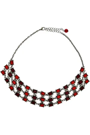 Behave Korte zilver-kleurige ketting met rode stenen hanger