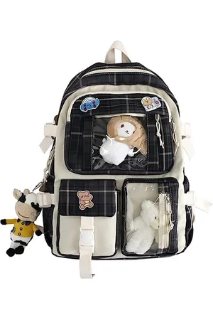 Merkloos Kawaii Rugzak met Kawaii-speldjes en -accessoires, grote inhoud, schattig beertje, accessoires, rugzak voor school, meerdere vakken, Kawaii-handtas Japanse schooltas voor tienermeisjes, 40 x 30 x 11 cm