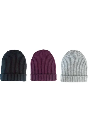 ASTRADAVI Beanie Hats - Muts - Warme Skimutsen Set - Dames Heren Hoofddeksels - 3 Stuks Trendy Winter Mutsen - , Bordeaux, Lichtgrijs