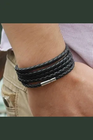 Joboly Stoere multilayer wikkel mannen / heren armband gevlochten met handige sluiting - Heren - - 20 cm
