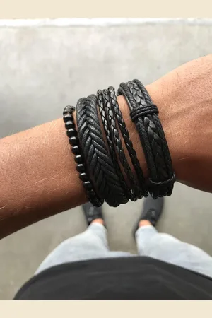 Joboly Stoere multilayer mannen / heren armband set gevlochten kralen - Heren - - 22 cm