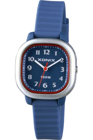 XONIX ABF-004 - Horloge - Analoog - Kinderen - Unisex - Siliconen band - ABS - Vierkant - Cijfers - Blauw - Grijs - Waterdicht - 10 ATM