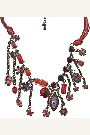 Behave Ketting - dames - - oranje - hangers - kralen - steentjes - 45 cm