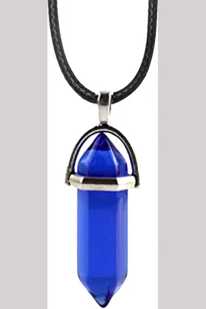 Bixorp Gems Donkerblauwe Opaliet Hanger aan Faux Leren Koord - Edelsteen Ketting - Edelstenen Staafje met Stainless Steel omhuizing - 45/50cm Damesketting
