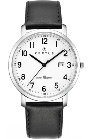 Certus Duidelijk heren horloge-Datumaanduiding-Zwart lederen band.