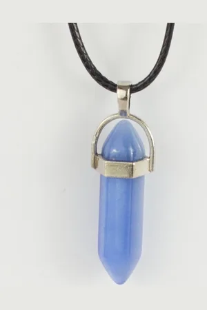 Bixorp Gems Blauwe Botswana Agaat Hanger aan Faux Leren Koord - Edelsteen Ketting - Edelstenen Staafje met Stainless Steel - 45/50cm Damesketting