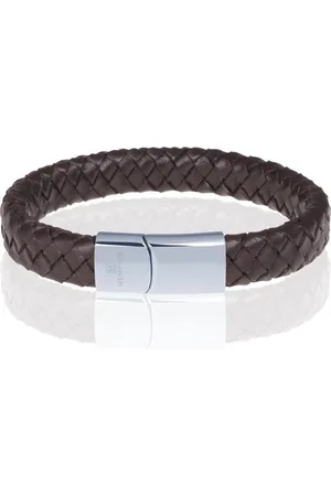 Memphis Gevlochten leren armband Zilverkleurig-19cm