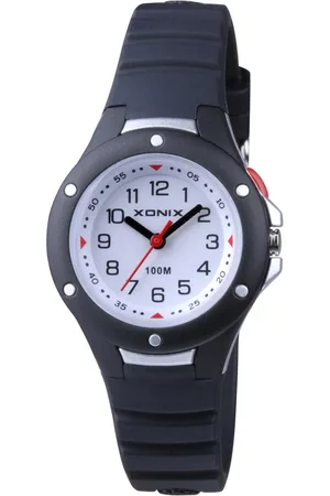 XONIX ABD-007 - Horloge - Analoog - Kinderen - Unisex - Siliconen band - ABS - Cijfers - Waterdicht - 10 ATM - Zwart - Grijs