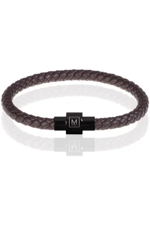 Memphis Armband leer met edelstaal Donkerbruin Zwart-24cm