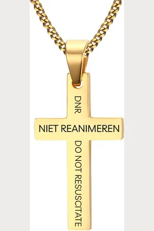 Amodi Gegraveerde Niet Reanimeren Ketting - Niet Reanimeren Penning - DNR - Do Not Resuscitate - Gegraveerd - Kruis - Roestvrij Staal - RVS - Verstelbaar