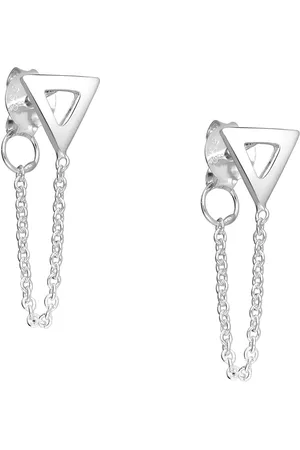EAR IT UP Oorbellen - Driehoek - Open - Ketting - Push back oorknopjes - 925 sterling - 17 x 7 mm - 1 paar