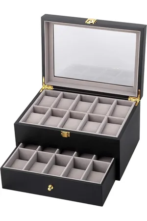 Merkloos Opbergdoos voor 20 Horloges - 2 Lagen Organizer Collectie Sieraden met Glas Deksel - Heren