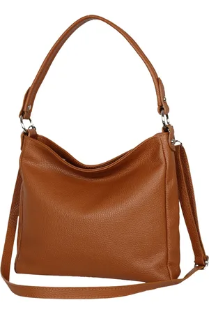 AmbraModa GLX35 - Italiaans handtas schoudertas crossbodytas van echt leer camel bruin