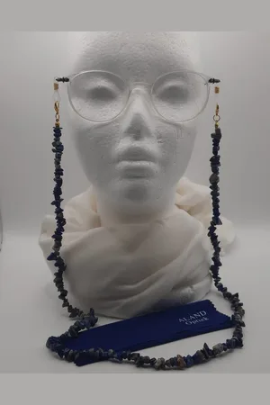 Merkloos Brillenketting van LAZULI / armband / ketting / reserve rubberen lussen + 2 hoogwaardige microvezel doekjes / brillenkoord dames / brilkoordje kraaltjes / briltouwtje / voor zonnerbril / natural gemstone handmade / cordon de lunettes