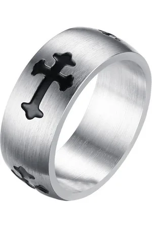 LGT JWLS RVS Heren ring met zwart kruis-21mm