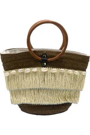 Merkloos Gevlochten Tas met Schelpen - 28x20x10 cm