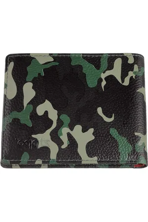 Merkloos Lederen Credit Card Houder 11 cm - Groene Camouflage