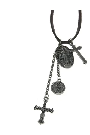 Behave Lange ketting van imitatieleer met religieuze hangers