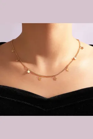 Jaynoi Ketting Ster Goudkleurig - Ketting met Ster Kleurig - Sterretjes Ketting - Kerst Ketting - Kerst Sieraden - Ketting dames goudkleurig - Ketting met Sterren (46 cm + 5 cm)
