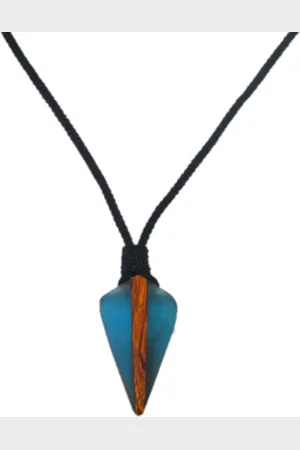 NiSy.nl High-End karakteristiek Hout + Hars ketting | Retro Arrow Hanger | Pijlpunt Blauw Transparant