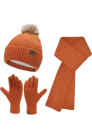 Merkloos Dames pomponmuts, sjaals, handschoenen, set, thermo, winter, warm, gebreide muts, nekwarmer en touchscreen-handschoenen, uniseks