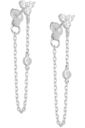 EAR IT UP Oorbellen - Ketting - Push back oorknopjes - Gerhodineerd 925 sterling - Zirkonia - Klauwzetting en kastzetting - 38 x 6 mm - 1 paar