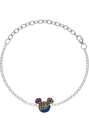 Disney 4-DIS004 Zilveren Armband Mickey Mouse - Mickey Armbandje - Sieraden - 14+3cm Lengte - Ankerschakel - 1,9mm Breed - Mickey 10x12mm - Kristal - Multikleuren - 925 - Zilver