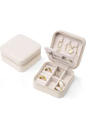 Merkloos Sieradenkistje voor meisjes - Sieradendoos voor dames - Klein met spiegel - Reissieradenetui van leer - Opbergen oorbellen ringen - Delicate kettingen - Horloges - Lippenstift sieraden etui