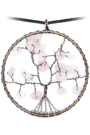 Bloom Rozenkwarts levensboom hanger - 5 cm - ketting inclusief verstelbaar zwart koord