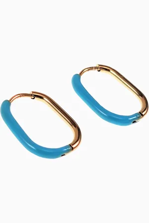 Dottilove U-vormige Oorringen Dames - 14K Goud Plated RVS - Oorbellen met Turkooisblauwe Emaille
