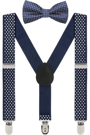 Fako Fashion Kinder Bretels Met Vlinderstrik - Kinderbretels - Vlinderdas - Strik - Stipjes - 65cm - Navy Blauw
