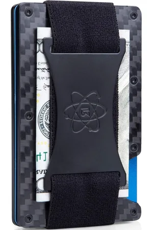 Merkloos Slanke RFID-blokkerende minimalistische portemonnee voor heren - metalen geldriem en geldclip - Gesmede koolstofvezel Ember/Pacific AirTag