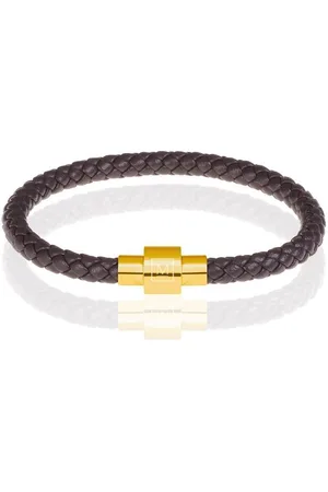 Memphis Armband leer met edelstaal Donkerbruin Goudkleurig-20cm