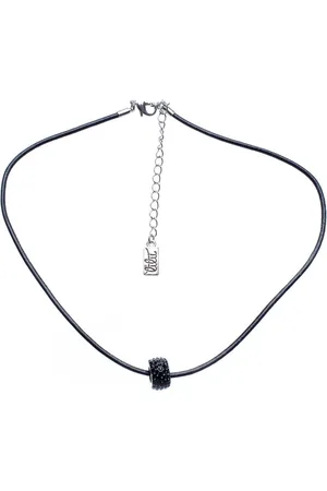 Behave Ketting van imitatieleer met hanger met steentjes