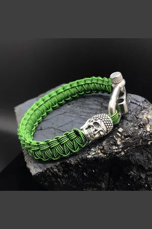 Behave Paracord Armband met 925 Zilveren 3D Skull / Buddha Bedel (Spacer) van 12 gram Zilver, Stainless Steel (RVS) slot verstelbaar in 3 maten .