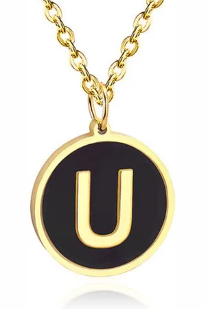 Cilla Jewels Goudkleurige Dames Schakelketting met Zwarte Kettinghanger Letter U