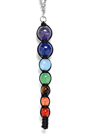 Bixorp Gems Chakra Ketting met 7 Verschillende Soorten Edelstenen Kralen - Zilverkleurig met Zwarte Hanger- Spirituele Kralenketting