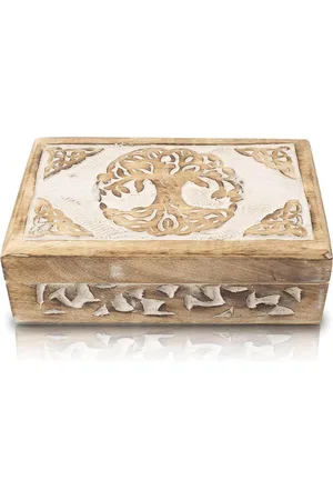 Merkloos Handgemaakte Decoratieve Houten Sieraden Doos - Boom Van Het Leven Carving - Sieraden Organizer - Grote Verjaardagscadeaus - Keepsake Box Schat Borst - Snuisterijhouder - Horloge Doos Opslag - Lock Box - 20 x 12 cm - Huiswarming Cadeau