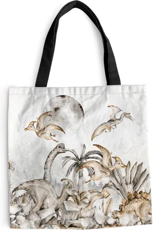 MuchoWow ® Schoudertas - Strandtas - Big Shopper - Boodschappentas - Dino - Jungle Decoratie - Kinderen - Jongen - groen - cm - Katoenen tas