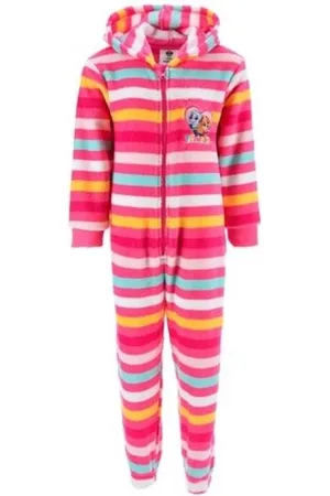 Paw Patrol Onesie met capuchon - gestreept jumpsuit - Skye en Everest pyjama huispak - maat 116