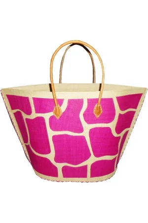 Bella Damestas strandtas met fuchsia/naturel giraf/dieren print 51 cm - Dames handtassen - Shopper - Boodschappentassen