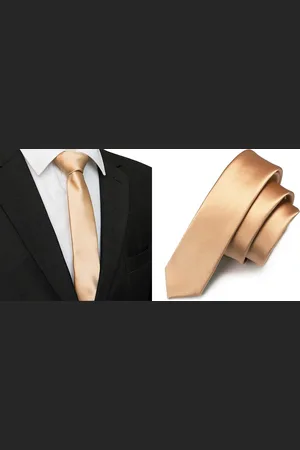 Sorprese Stropdas - /Goud - Effen - Smal - 5 cm - Stropdassen voor heren - Cadeau
