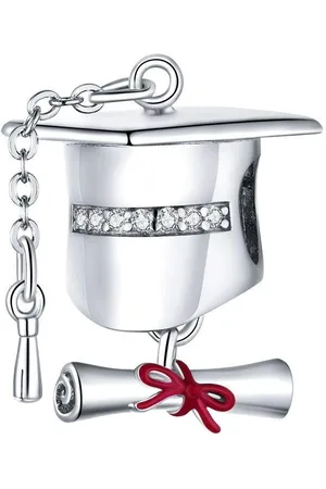 Zilverana Afstudeer hoed bedel zirkonia | bedels voor armband | geslaagd bead | | geschikt voor alle bekende merken | 925 | moederdag