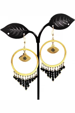 Dottilove Oorbellen Dames - RVS Gold Plated - Bungelende Oorhangers - Oorringen met Turkse Oog