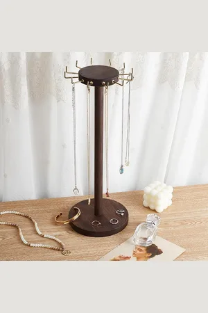 Merkloos Houten sieradenstandaard 40 cm 12 haken - presentatie en opbergen halskettingen armbanden