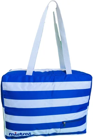 Merkloos Mistral Strandtas - Zwemtas - Douchetas - Campingtas - wit gestreept