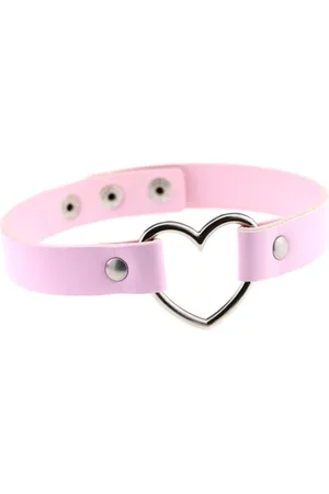 KIMU Choker Hartje - Leer Collar Ketting Hart Halsband Roze Festival